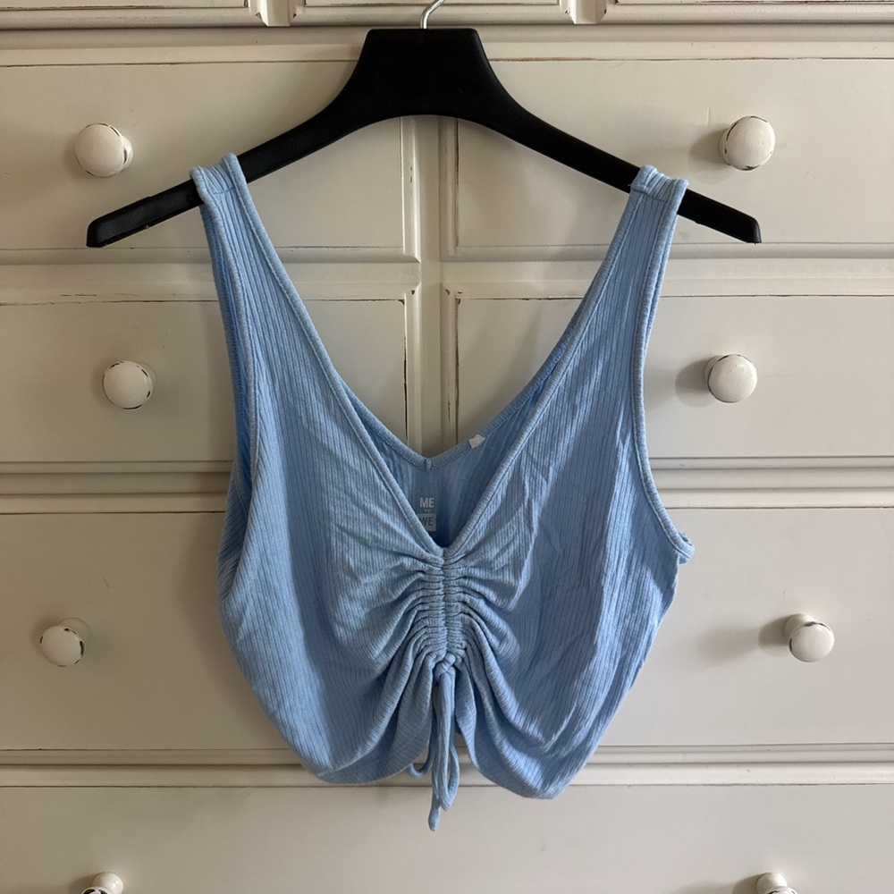 Me to We Sky Blue Ruched Crop Top